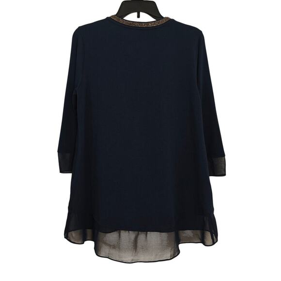 Soft Surroundings Beaded Tunic Top Size Medium Navy Blue Stretch Layered Chiffon - Picture 6 of 8